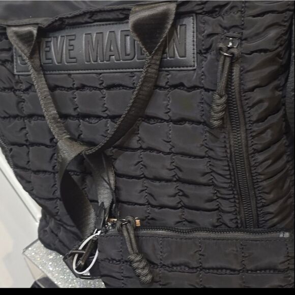 Steve Madden Quilted Convertible Backpack to Tote Bag- Black